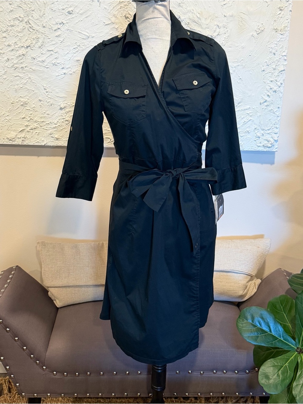 Converse One Star Wrap Dress Roll Tab Sleeve Collar Black Sz Small NWT